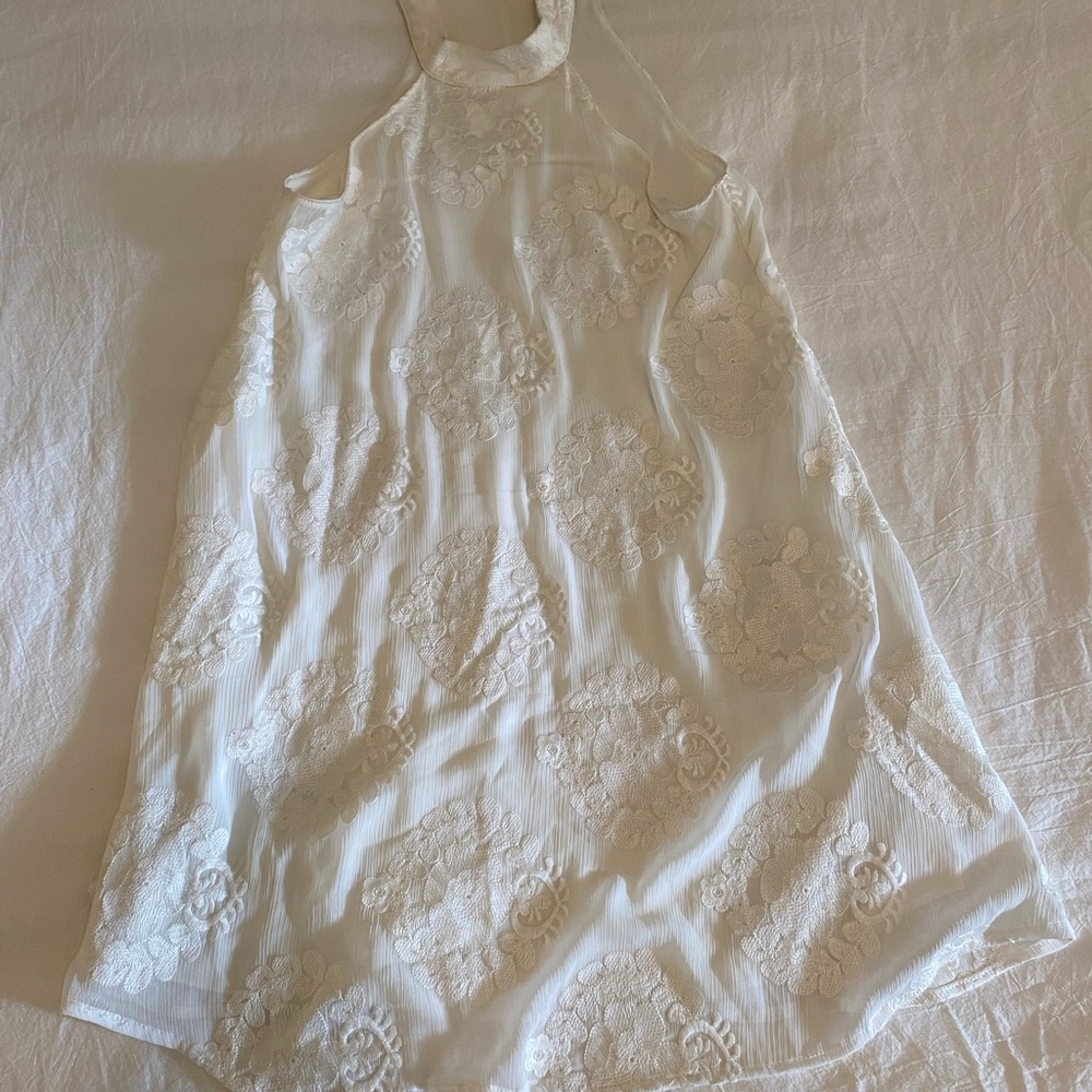 White Halter Lace Mini Dress